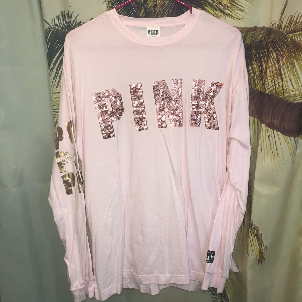 Pink Victoria’s Secret long sleeve sequins tshirt